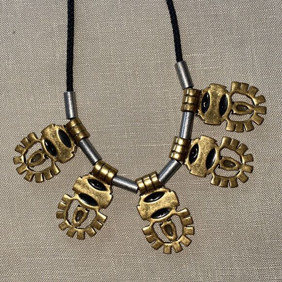 Vintage Signed J CREW Goldtone Silver Black Rhinestones 18" Necklace - Picture 7 of 11